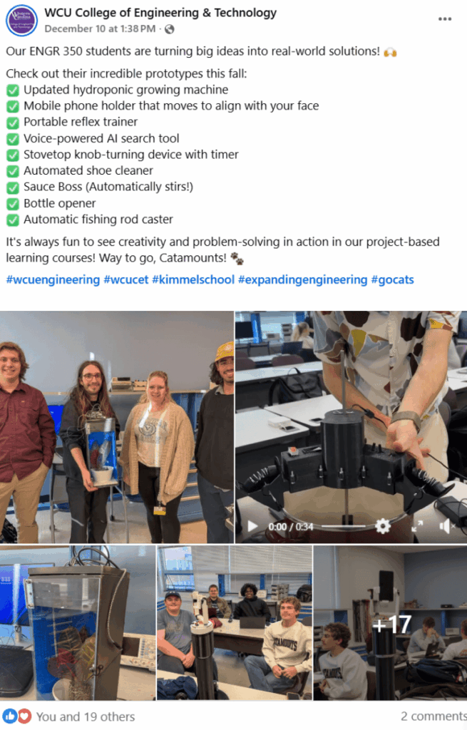 WCU ENGR 350 student projects post