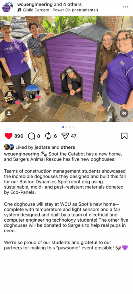 WCU Spot robot doghouse post
