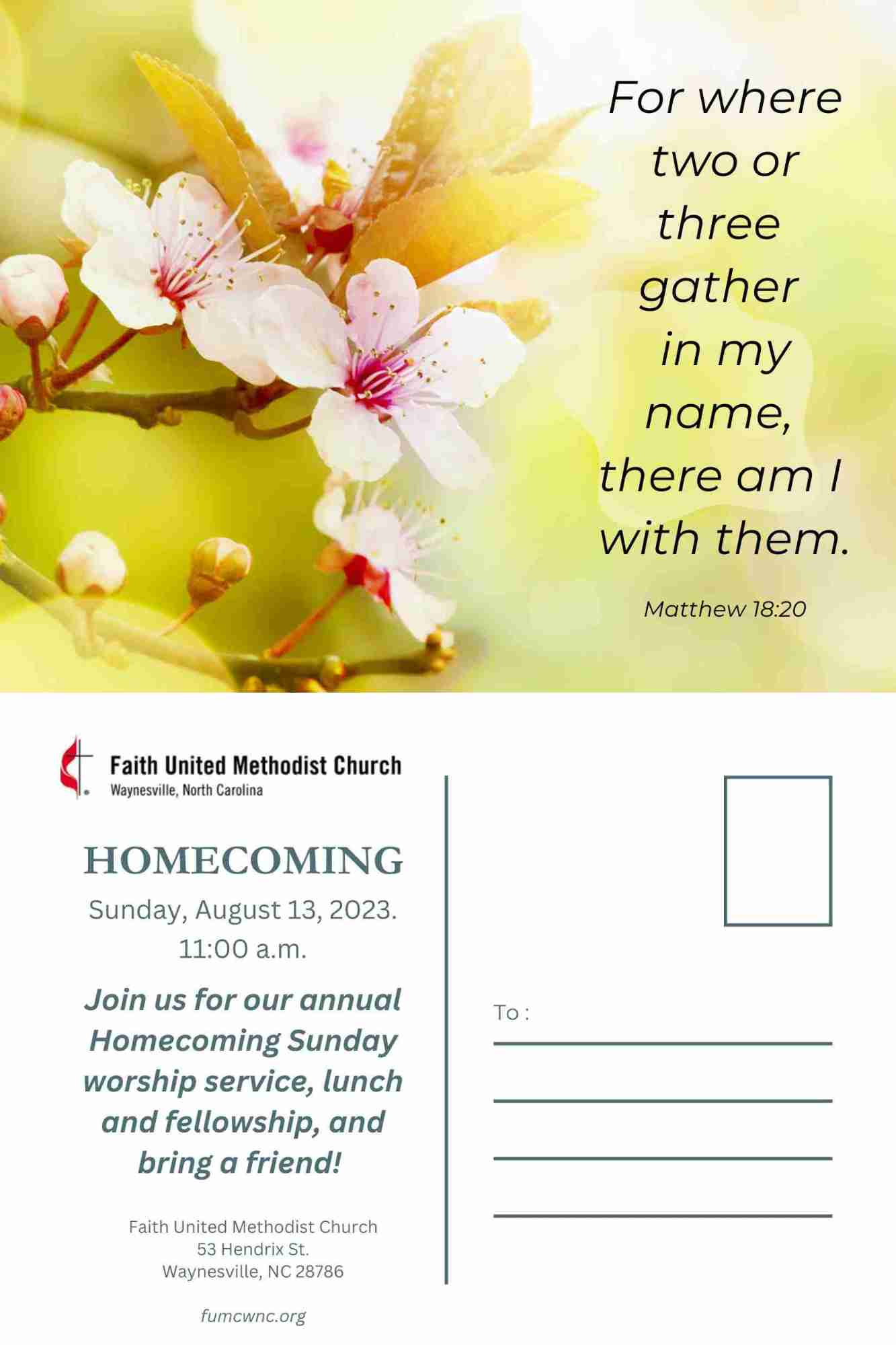 Church Homecoming Post Card